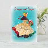 ヴィンテージクリスマスプレゼントボックス ゴールドグリッターガール 招待状 (スタンド正面)