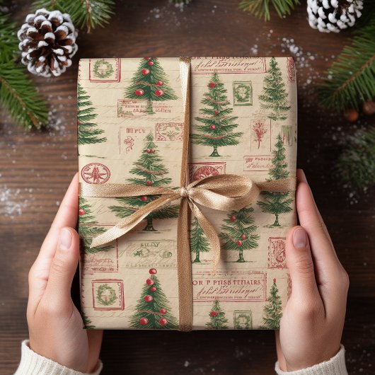 ヴィンテージクリスマスプレゼントラップ ラッピングペーパー