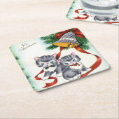 ヴィンテージクリスマスプレゼント スクエアペーパーコースター (アングル)