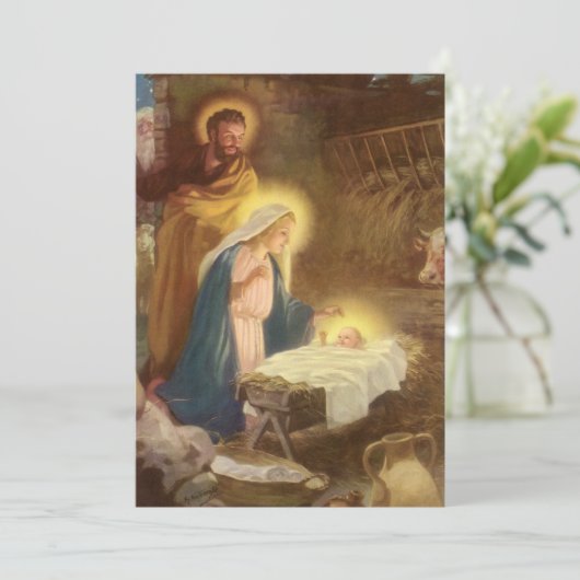 ヴィンテージクリスマスプレゼント 聖家族マリア、ヨセフ、赤ちゃんイエス (スタンド正面)