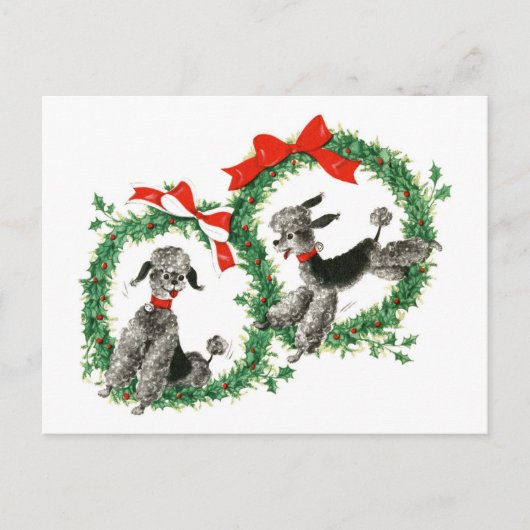 ヴィンテージクリスマスプードルズレトロホリデイ シーズンポストカード (正面)