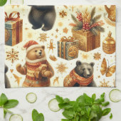 ヴィンテージクリスマスベア キッチンタオル (折り畳み)