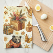 ヴィンテージクリスマスベア キッチンタオル (四つ折り)