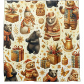 ヴィンテージクリスマスベア シャワーカーテン (正面)