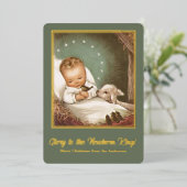 ヴィンテージクリスマスベビーイエスと子羊 箔シーズンカード (立ち正面)