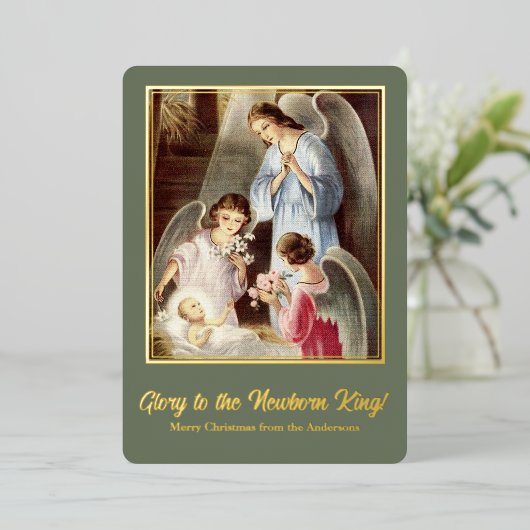 ヴィンテージクリスマスベビーイエス出生フォイルカード 箔シーズンカード (立ち正面)