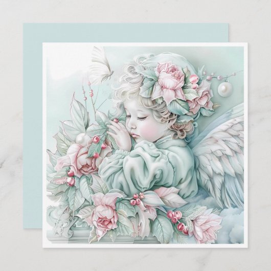 ヴィンテージクリスマスベビーエンジェルパステル シーズンカード (正面/裏面)