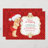 ヴィンテージクリスマスベビーガール誕生日シャワー 招待状 (正面/裏面)