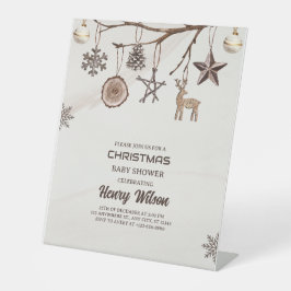 ヴィンテージクリスマスベビーシャワー招待状ブラウン 台座サイン