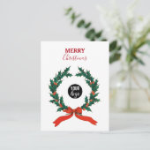 ヴィンテージクリスマスベリーリースビジネスロゴ シーズンポストカード (スタンド正面)