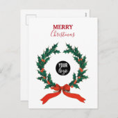 ヴィンテージクリスマスベリーリースビジネスロゴ シーズンポストカード (正面/裏面)