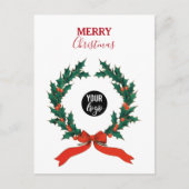 ヴィンテージクリスマスベリーリースビジネスロゴ シーズンポストカード (正面)
