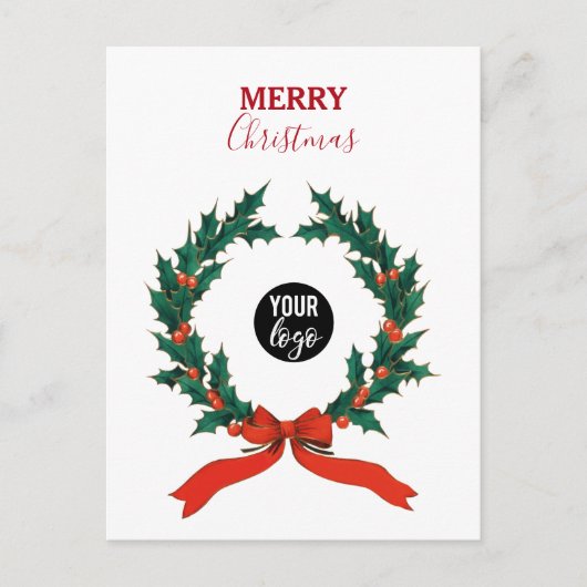 ヴィンテージクリスマスベリーリースビジネスロゴ シーズンポストカード (正面)