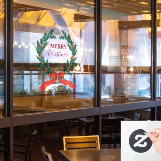 ヴィンテージクリスマスベリーリースホリデイ ウィンドウサイン (レストラン窓)