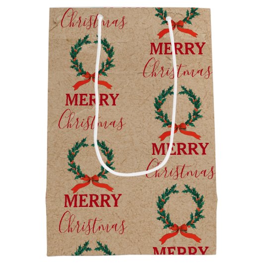 ヴィンテージクリスマスベリーリースホリデークラフト ミディアムペーパーバッグ (裏面)