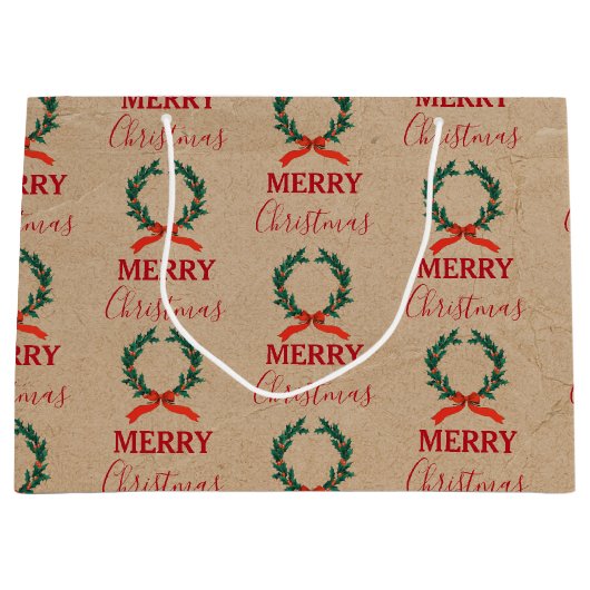 ヴィンテージクリスマスベリーリースホリデークラフト ラージペーパーバッグ (正面)
