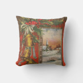 ヴィンテージクリスマスベルとウィンタービレッジ クッション (正面)