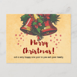 ヴィンテージクリスマスベルとホリー挨拶 シーズンポストカード