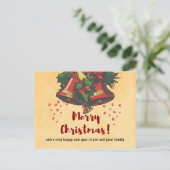 ヴィンテージクリスマスベルとホリー挨拶 シーズンポストカード (スタンド正面)