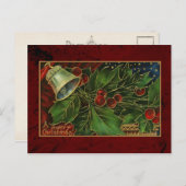ヴィンテージクリスマスベルとホリー シーズンポストカード (正面/裏面)