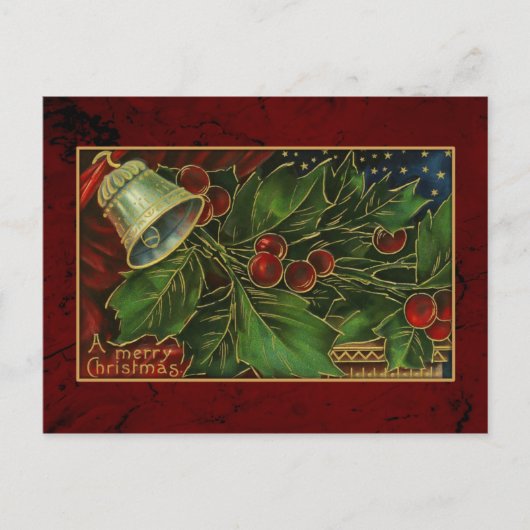 ヴィンテージクリスマスベルとホリー シーズンポストカード (正面)