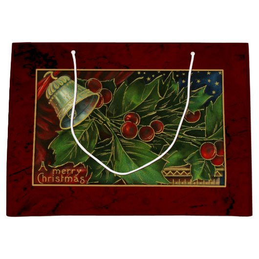 ヴィンテージクリスマスベルとホリー ラージペーパーバッグ (正面)
