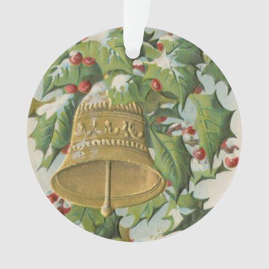 ヴィンテージクリスマスベルとホリ凍っていー オーナメント (正面)