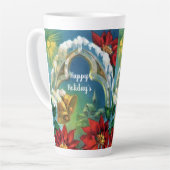 ヴィンテージクリスマスベルとレッドポインセチア カフェラテマグ (左アングル)