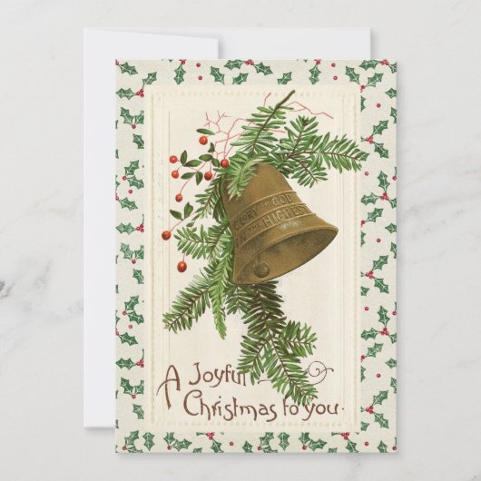 ヴィンテージクリスマスベルエバーグリーンジョイホリー シーズンカード (正面)