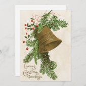 ヴィンテージクリスマスベルエバーグリーン愛の挨拶 シーズンカード (正面/裏面)