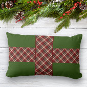 ヴィンテージクリスマスベルグリーン格子状リボン ランバークッション