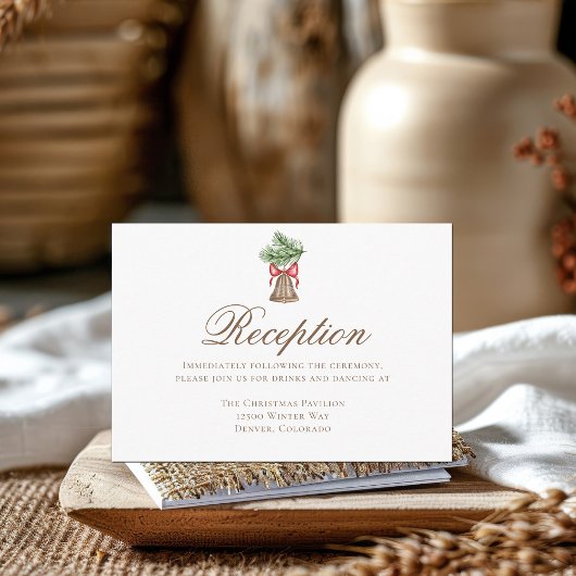 ヴィンテージクリスマスベルシンプルウェディングレセプション エンクロージャーカード
