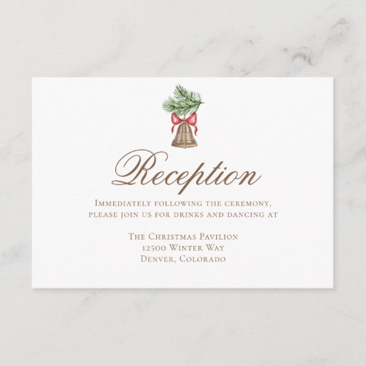ヴィンテージクリスマスベルシンプルウェディングレセプション エンクロージャーカード (正面)