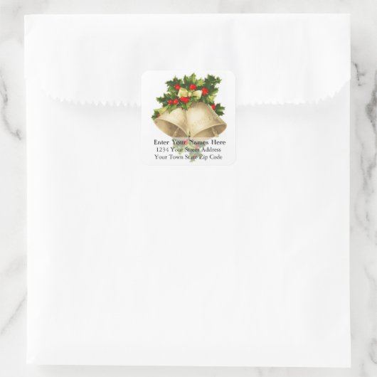 ヴィンテージクリスマスベルズアンドホリー住所 シール (バッグ)