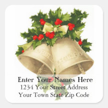 ヴィンテージクリスマスベルズアンドホリー住所 シール