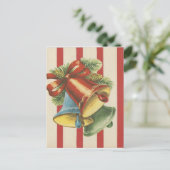 ヴィンテージクリスマスベルズオン赤と白ストライプ シーズンポストカード (スタンド正面)