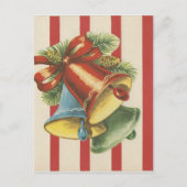 ヴィンテージクリスマスベルズオン赤と白ストライプ シーズンポストカード (正面)