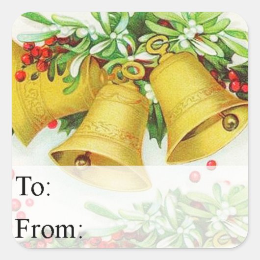 ヴィンテージクリスマスベルズギフトラベル スクエアシール (正面)