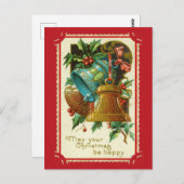 ヴィンテージクリスマスベルズホリーアンティーク ビクトリアン ポストカード (正面/裏面)