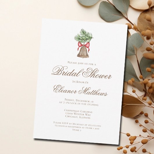 ヴィンテージクリスマスベルホリデイブライダルシャワー 招待状