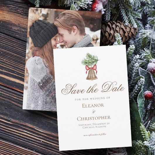 ヴィンテージクリスマスベルホリデーフォト セーブザデート