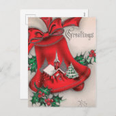 ヴィンテージクリスマスベルホリー教会はがき シーズンポストカード (正面/裏面)