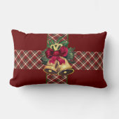 ヴィンテージクリスマスベルレッドプリドリボン ランバークッション (正面)