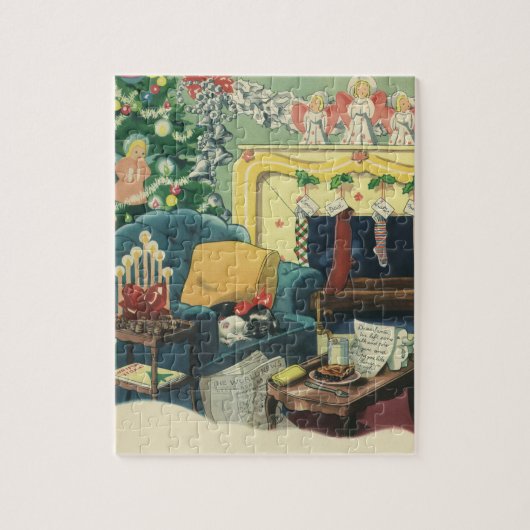 ヴィンテージクリスマスペットin the Living Room ジグソーパズル (縦)