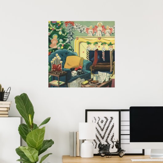 ヴィンテージクリスマスペットin the Living Room ポスター (ホームオフィス)