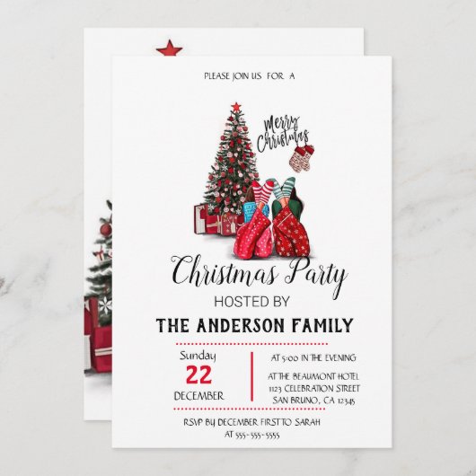 ヴィンテージクリスマスホリデイ招待状 招待状 (正面/裏面)