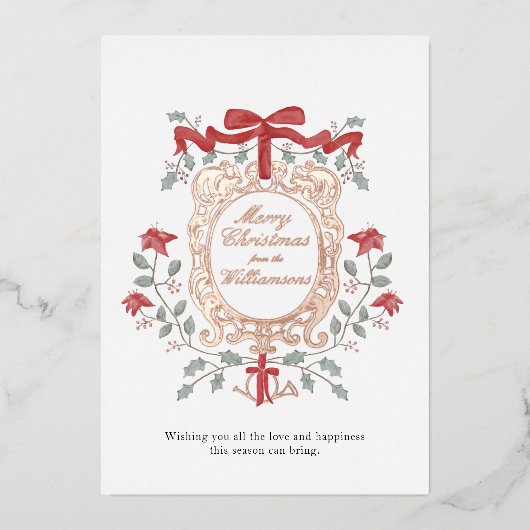 ヴィンテージクリスマスホリデイ金ゴールドクレスト 箔シーズンカード (正面)