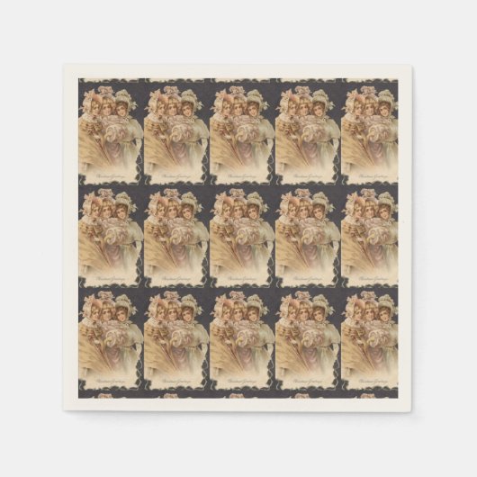 ヴィンテージクリスマスホリデビクトリアンィーナプキンス スタンダードカクテルナプキン (正面)