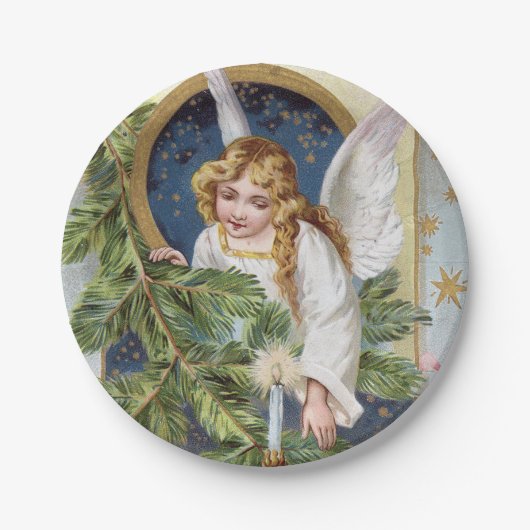 ヴィンテージクリスマスホリデーエンジェルパーティープレート ペーパープレート (正面)