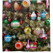 ヴィンテージクリスマスホリデーオーナメント シャワーカーテン (正面)